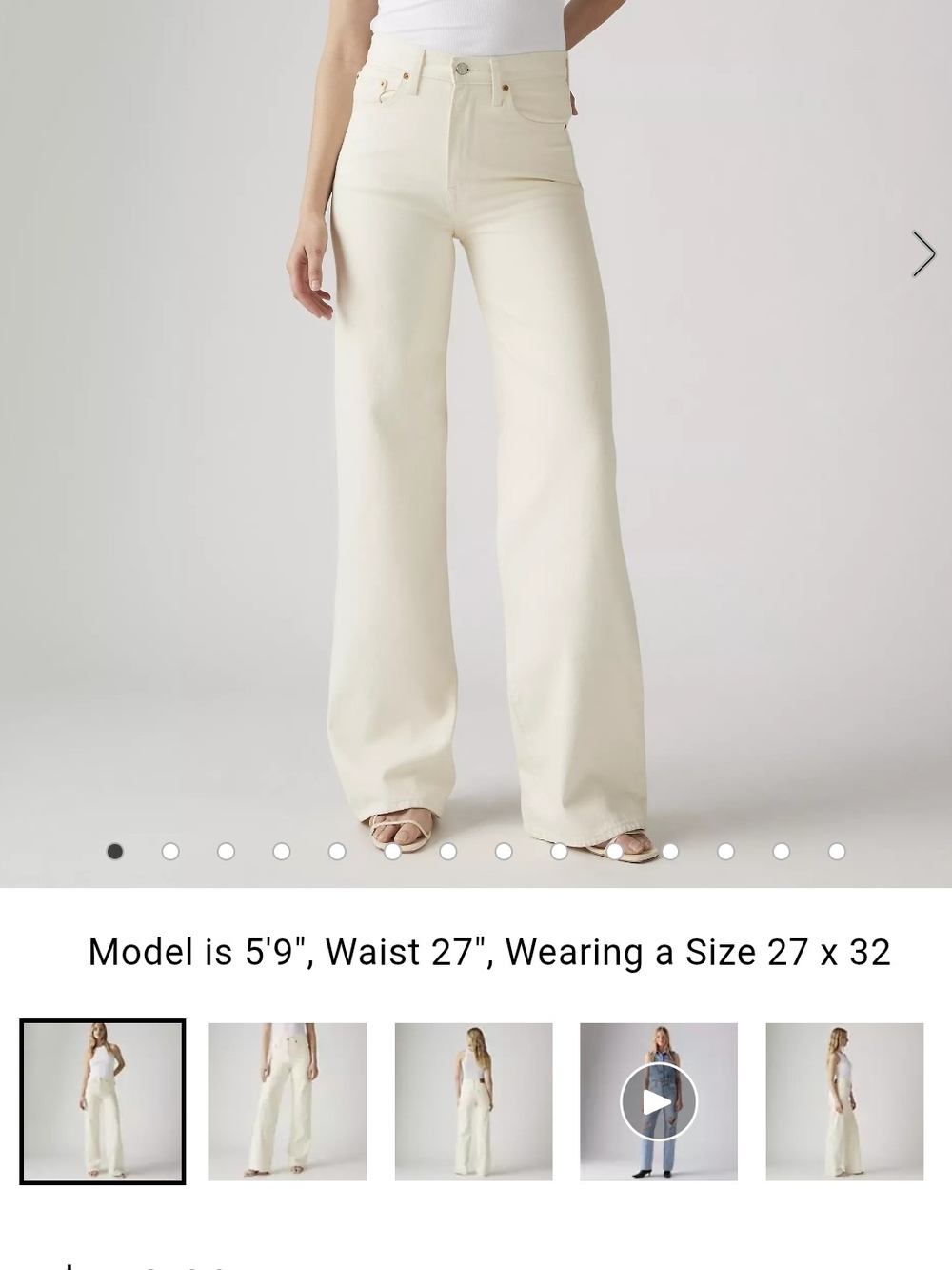 Levis Ribcage High-Rise Wide-Leg Jeans in Cream